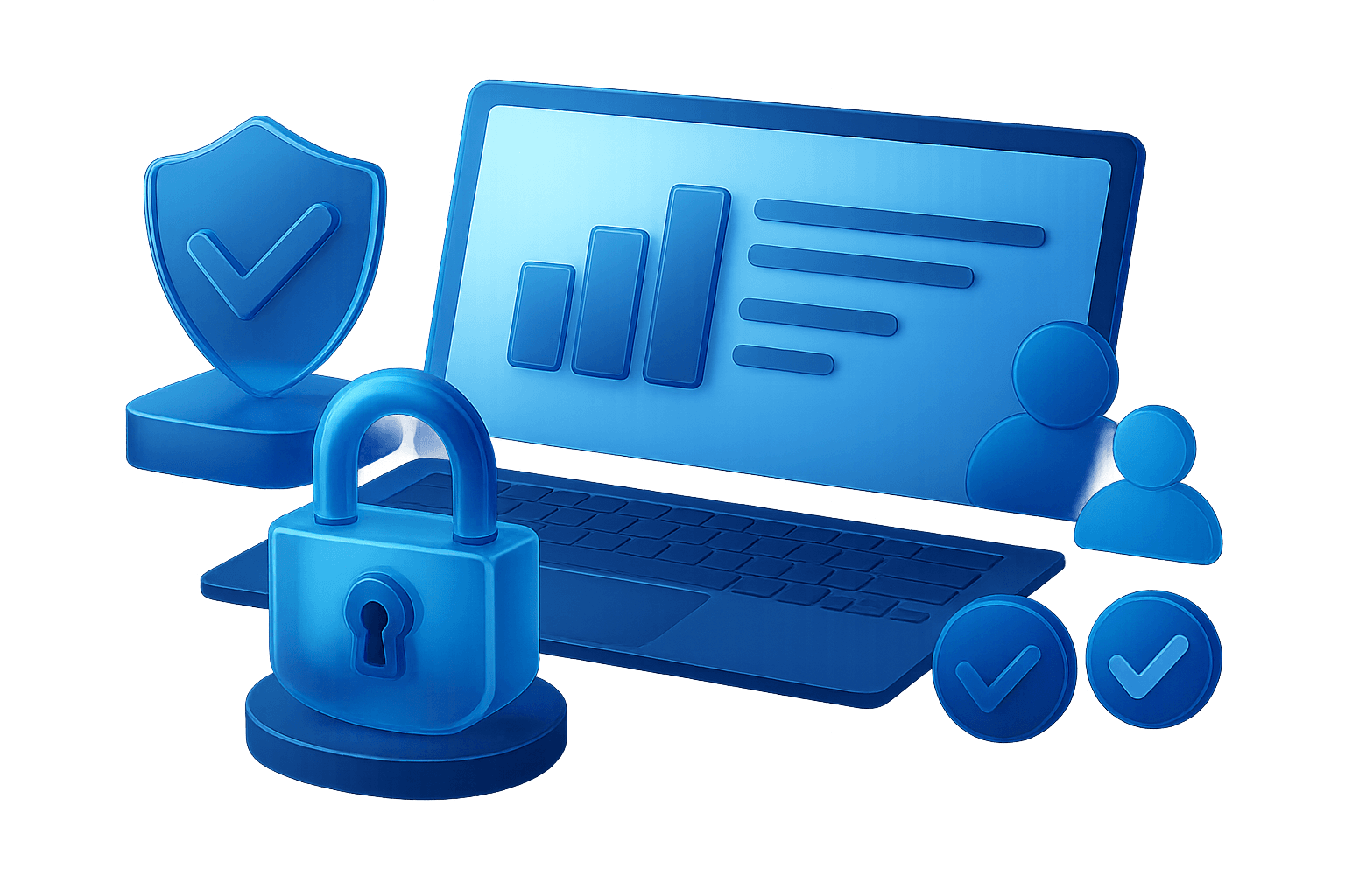 Hero-illustratie (Dark mode): schild en cloud die IT infrastructuur, compliance en cloud security voor mkb verbeelden